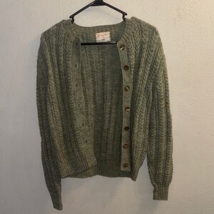 Green Cable Knit Cardigan